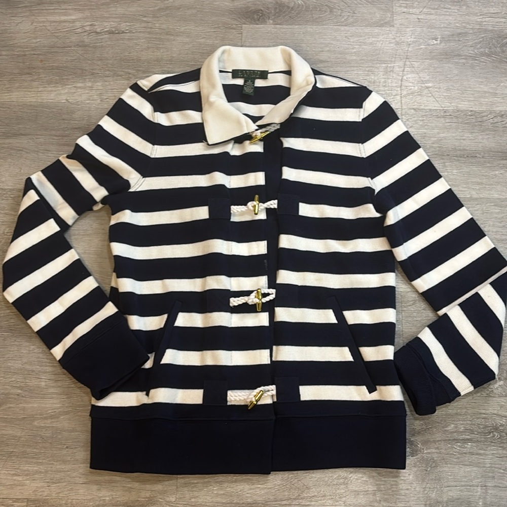 Lauren Ralph Lauren Navy and White Striped Cardigan